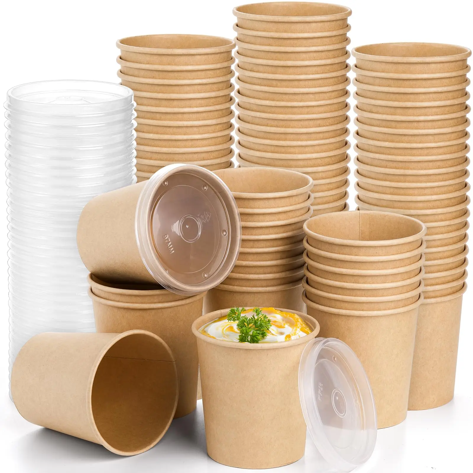 OEM&ODM&OBM Soup Bowl Soup Cup Ice Cream Containers 8oz Soup Cup Kraft Paper Craft Paper Packing Food Single Wall Paper Cups