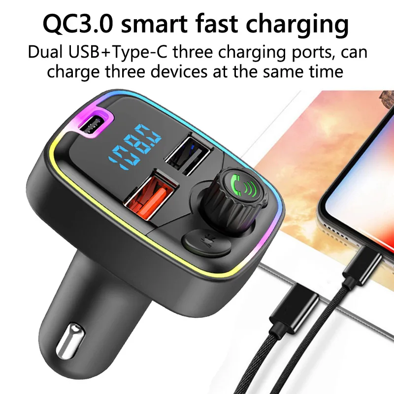2022 Hot Car Type-c Charger Hands Free Calling Dual Usb Ports 85-108 Bt5.0 Bluetooth-mp3 Player Fm Transmitter