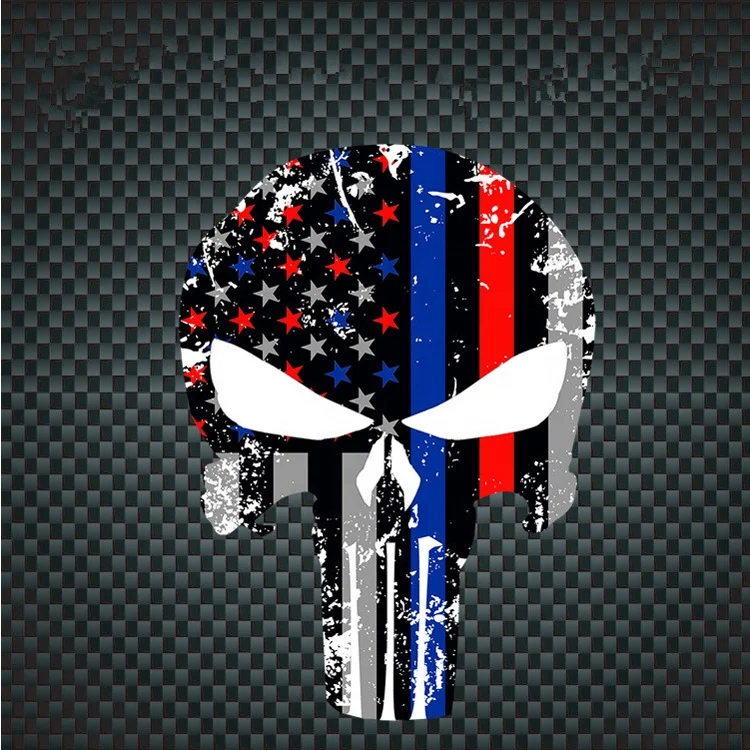 10*15 CMRed Blue Line Punish Decal Thin Red Line Vintage American Flag Punisher Car Sticker