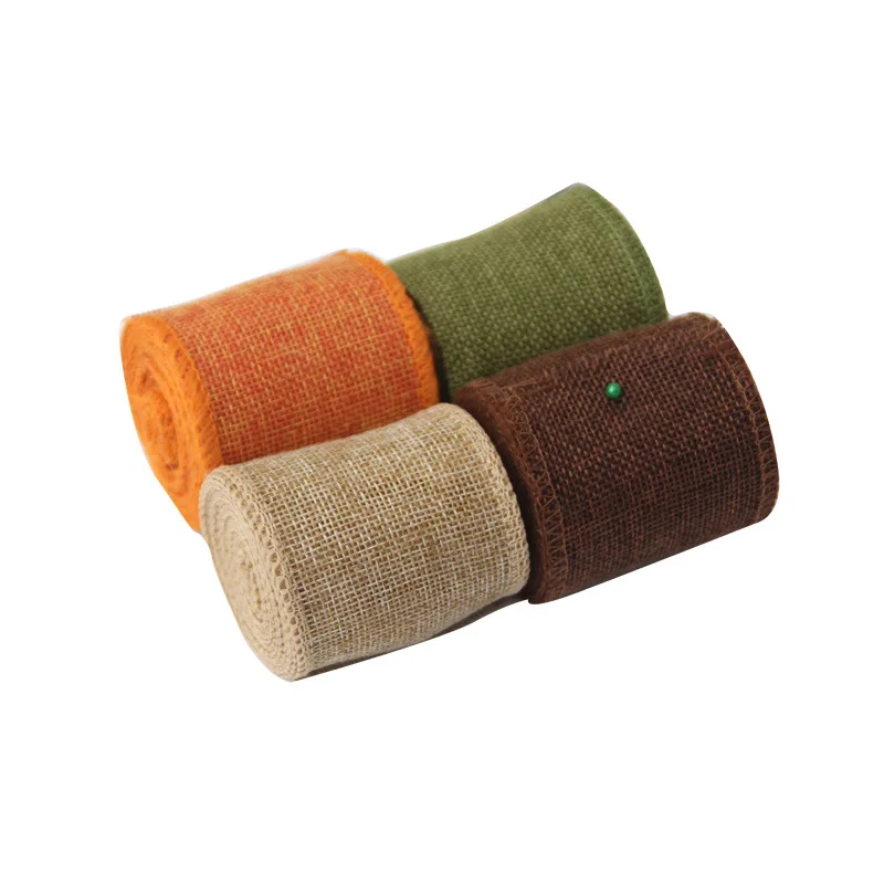 Cheap 63mm wired xmas natural jute fabric ribbon roll burlap christmas ornaments santa linen ribbon for gift christmas crafts