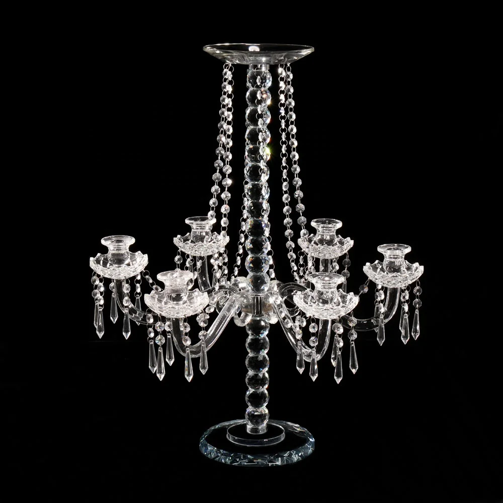 MH-Z136 7 arms flower stand crystal candelabra wedding decoration with beads curtains