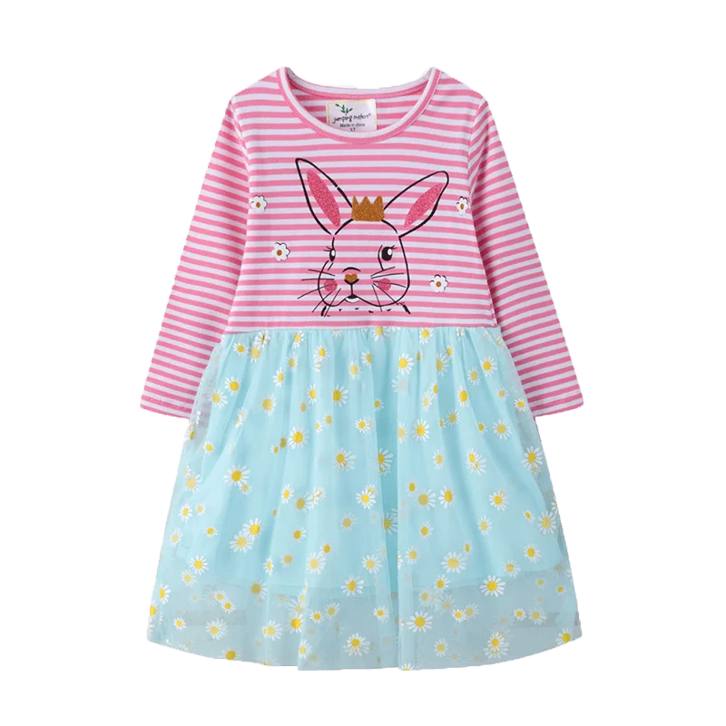 2022 New Printing Princess Middle Clothes Daily Wear Long Sleeves Cute Cat Striped Black And White New Born Baby Dress For Girls
