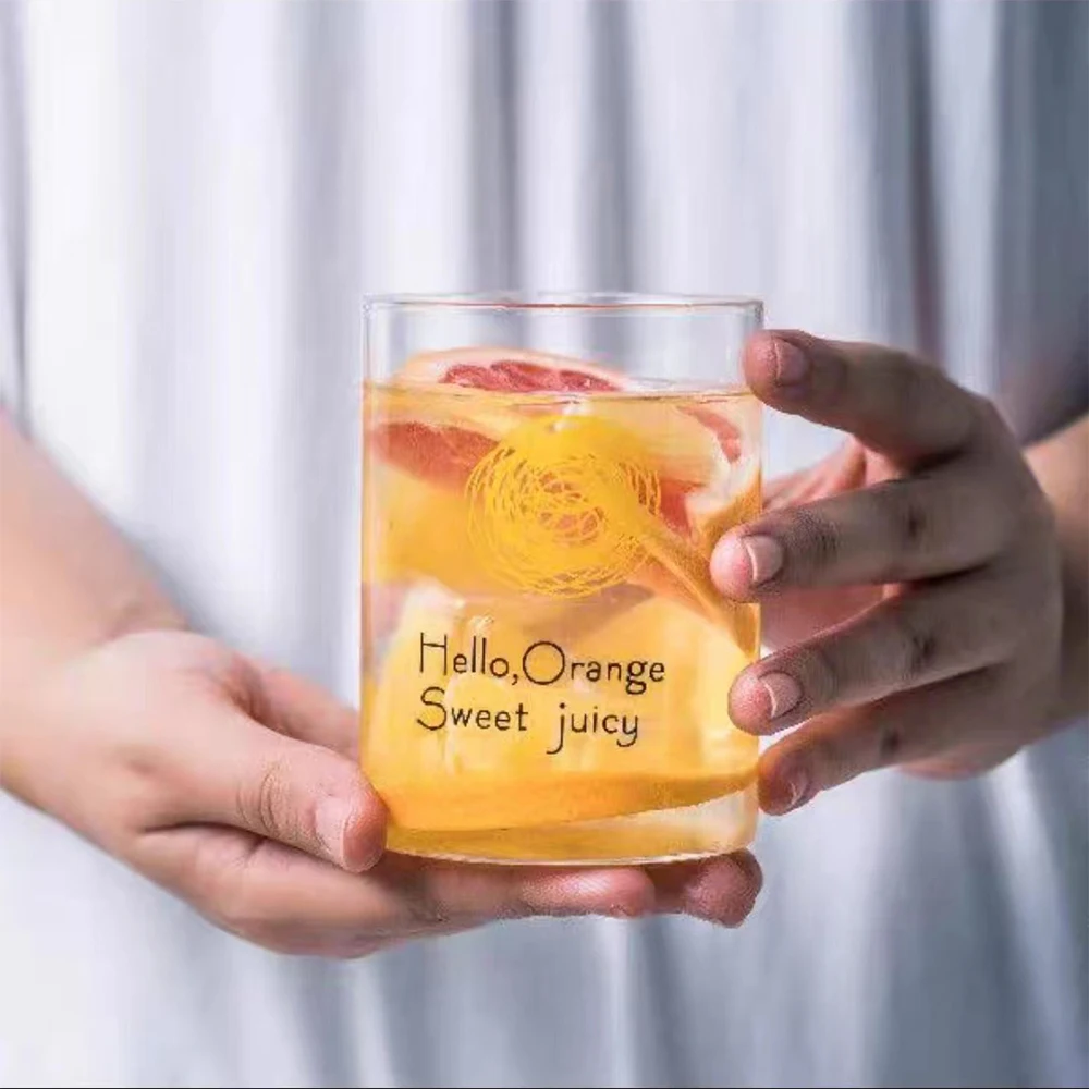 Heat Resistant Round Glass Coffee Cup Letter Glass Cup For Juice Tea Cup Personalized Mug