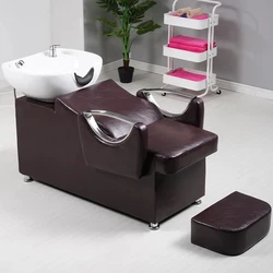Simple hair salon hair treatment shampoo recliner PU leather waterproof shampoo bed