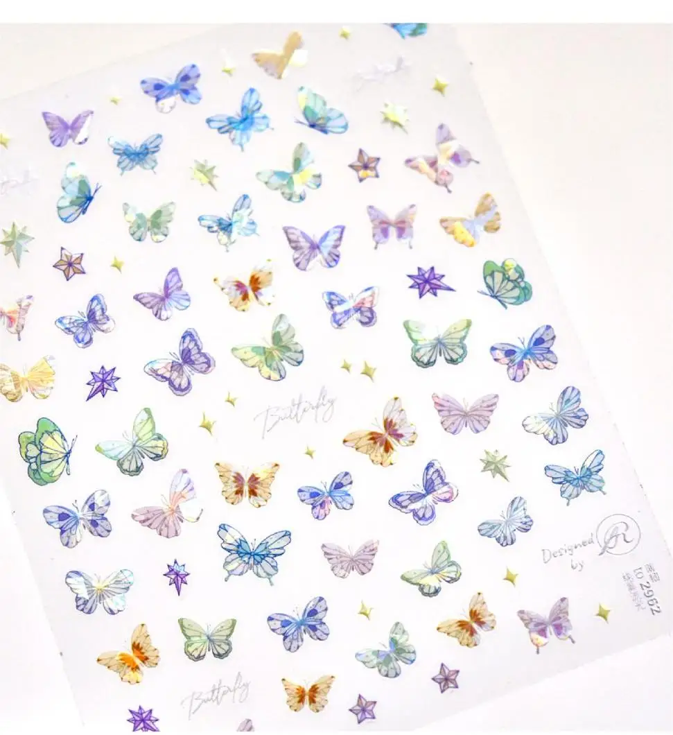 New 2023 Summer 3 designs full nail stickers Stamping 5D Colorful Relief butterfly Nail sticker
