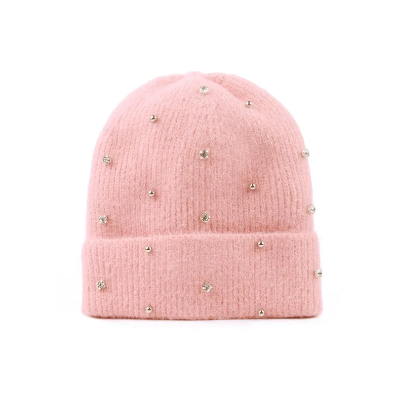 Fashion Custom Bling Beanies For Women Knitted Hat Female Warm Winter Hat Ladies Outdoor Fashion Crystal Designer chapeau Hat