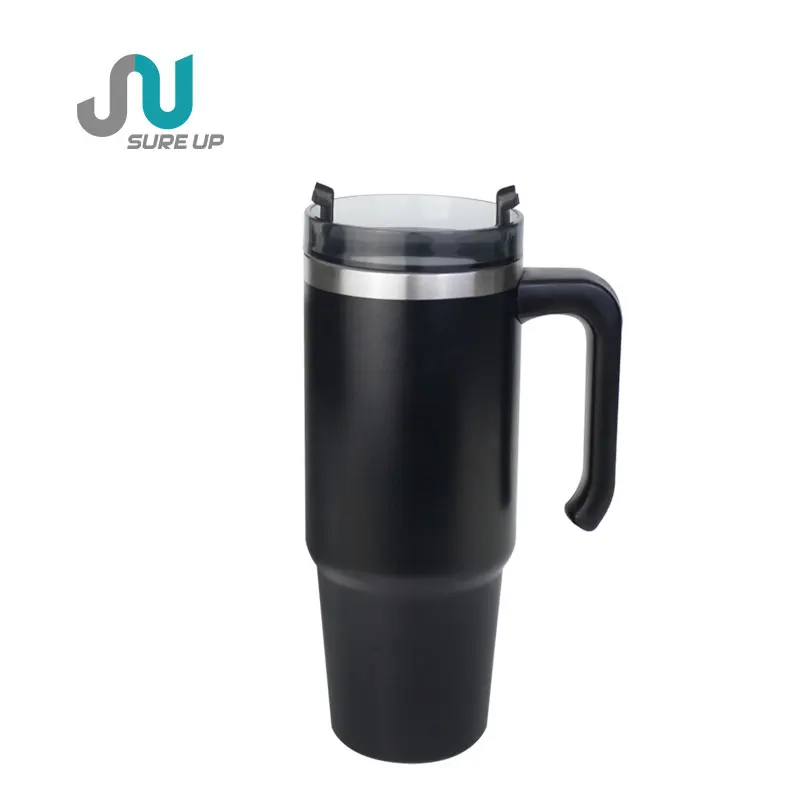 High Quality Powder Coated BPA Free Reusable Travel Coffee Mug Tumbler with Handle and Straw Lid Tumbler Car Cup Travel Cup