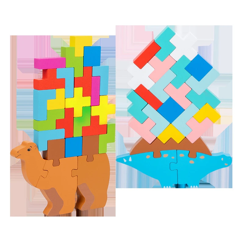 CPC Wooden Stacking Toys For Toddlers Cute Zoo Animals Stacking Blocks Balance Game Preschool Montessori Educational Toys