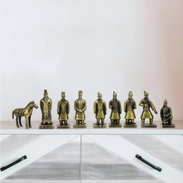 Terracotta Warriors and Horses Desk Decorations Retro Decor Vintage Terracotta Warriors Statue Metal Craft Souvenir Decor