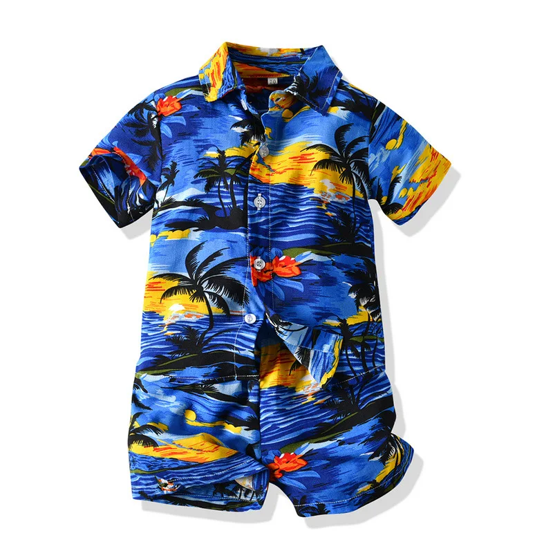 New Summer Boy Clothing Set Children Outfits Printed Short Sleeves Shirt Gentleman Two Pieces Clothing for Baby Boys