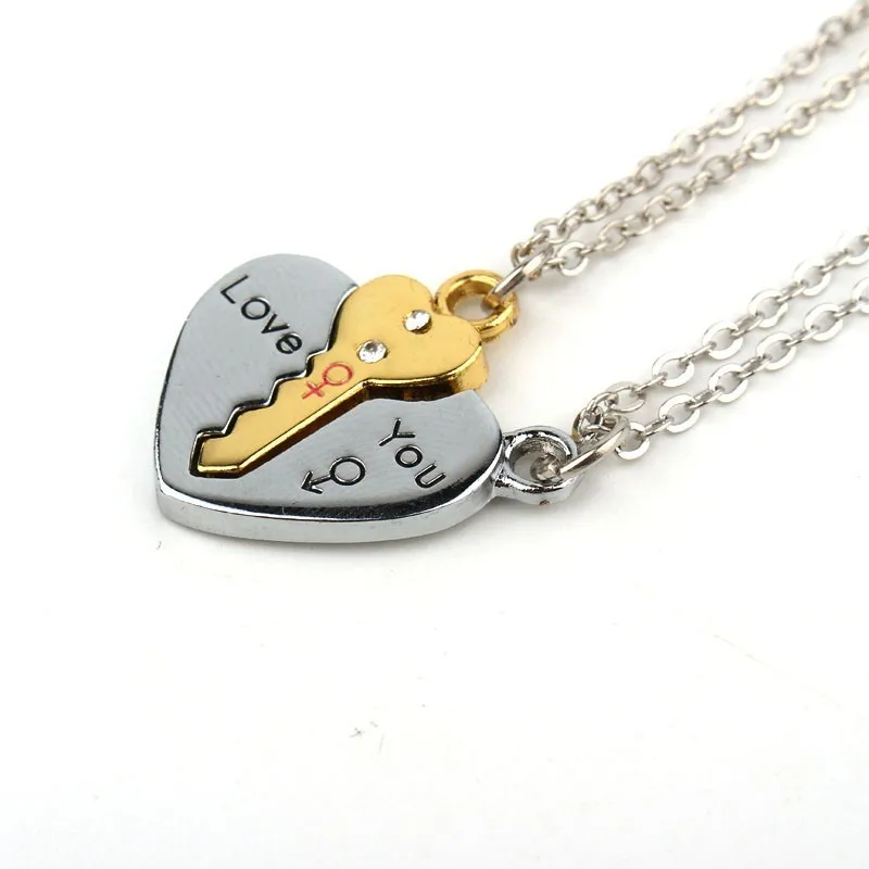 Top Selling Clavicle Chain Lovers Necklace Heart Shaped Key Lock Stitched Pendant Couple Necklace