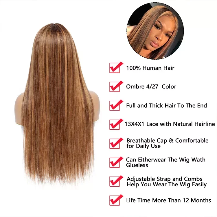 4x4 Human Hd Lace Front 180% Density Virgin Hair Highlighted Wigs With Color Hd Highlighted 28 inch Human Wig For Black Women