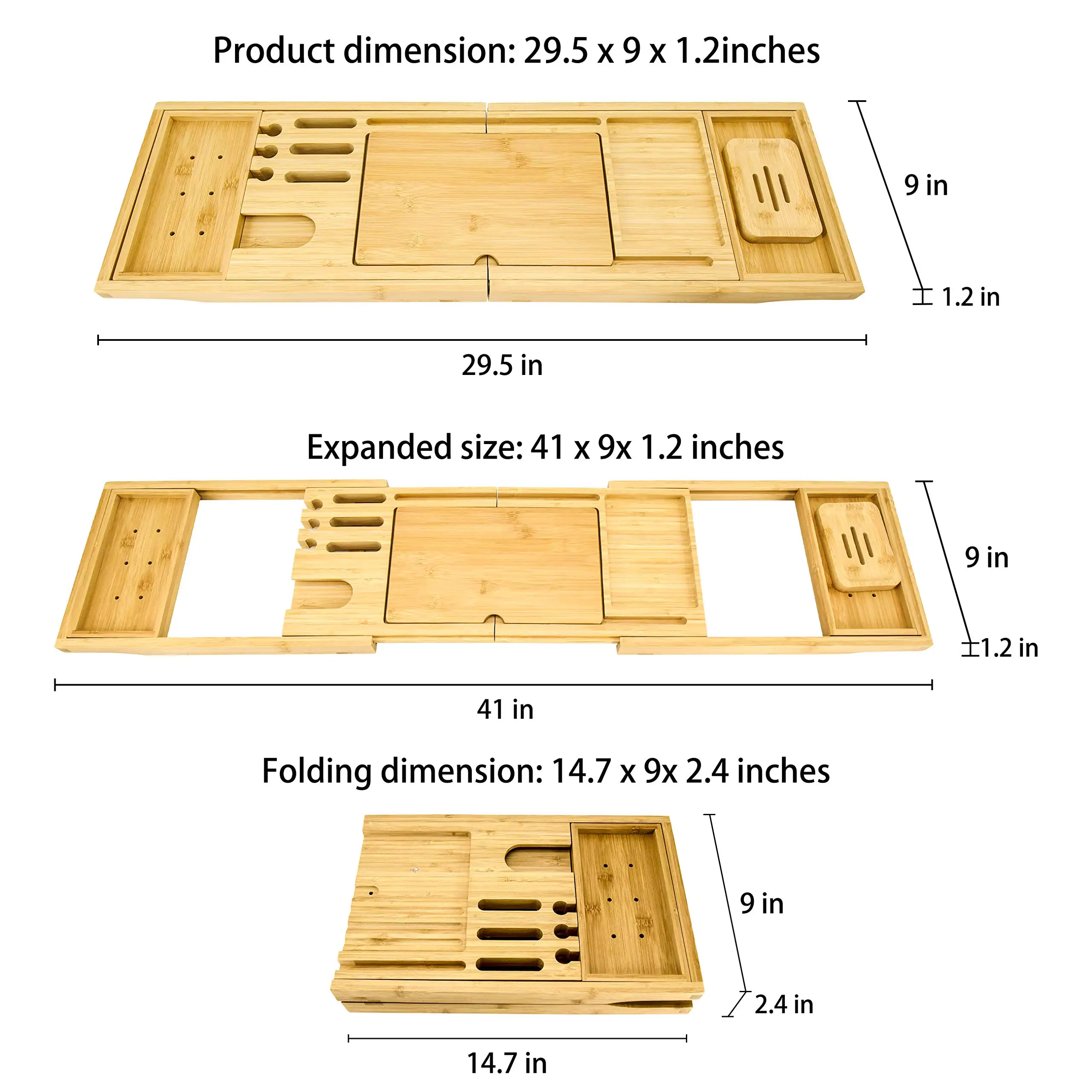 Free Sample Bathtub Caddy Tray Premium Bamboo with Extendable Sides Includes Book and Wine