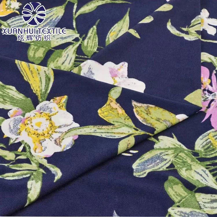 
Xuanhui Textile Printed Knitted Memory Fabric Red Flower Design ITY In Stock Polyester Four Way Stretch Spandex Fabric 