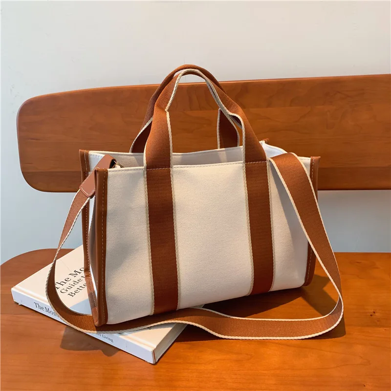 2024 summer new fashion canvas bag Large capacity hand bill shoulder crossbody Tote bag Factory wholesale