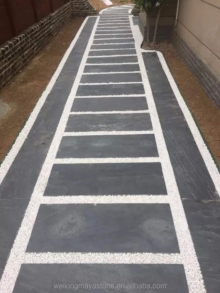 Black Slate Irregular Stepping Foot Pad for Garden Paving and Lawn Walking Antacid Erosion Resistance for Hotels and Villas