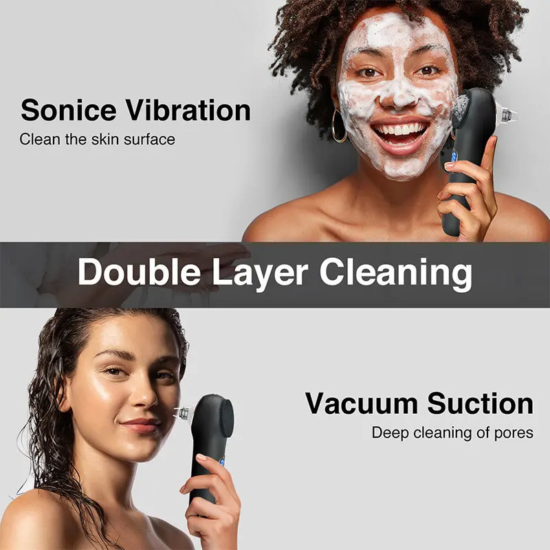Electric Silicone Face Scrubber Facial Cleansing Brush Pore Vacuum Whitehead Blackhead Remover 2 in 1