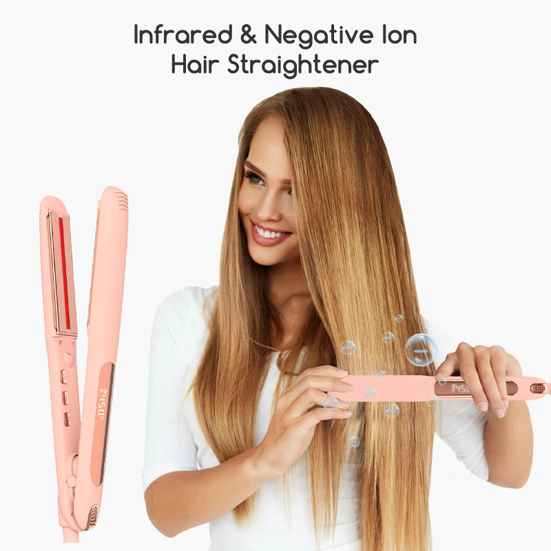 Professional Salon Style 2 in 1 Infrared Flat Iron Pro Nano Titanium Custom Portable Hair Straightener Hair Styling Tools