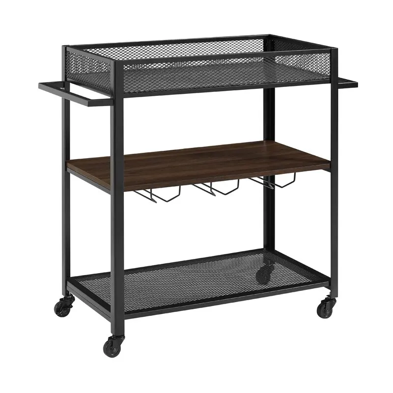 Bar Cart for The Home  3-Tier Serving Cart with Wheels  Coffee  Kitchen  with Wine Rack and Glass Holder
