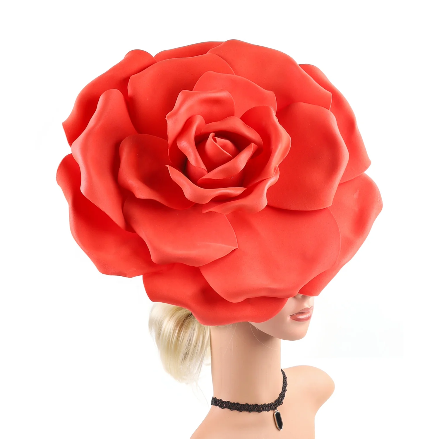 Large Flower Exaggerated Chiffon Rose Fascinator Kentucky Derby Ascot Festival Costume Party Showgirl Headwear