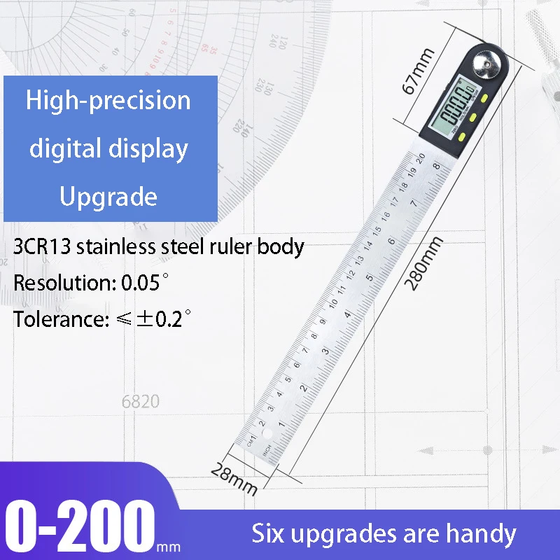 0-200/300/500mm Stainless Steel Multi Angle Measuring Tool Protractor Ruler Digital Angle Finder Ruler