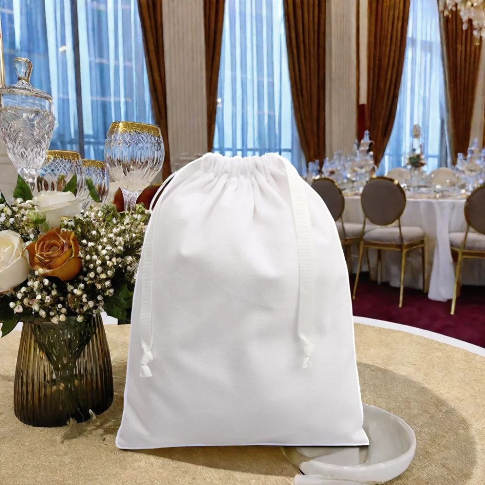 Odm Wholesale White Velvet Dust Bag For Handbag Luxury Soft Custom Logo Printed Gift Shoe Packing Dust Drawstring Velvet Pouch