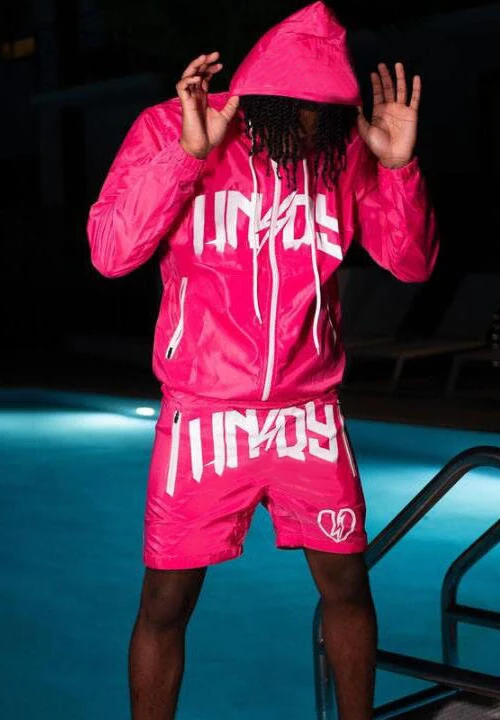 Custom jacket set sweat suit two piece short jogger streetwear mens 3m reflective windbreaker jacket tracksuit set