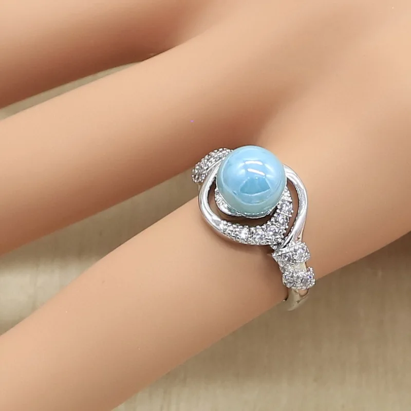 Blue Pearl silver jewelry Sets for Women pearl necklace set with Bracelet Pendant Earrings Ring Wedding Birthday Gift