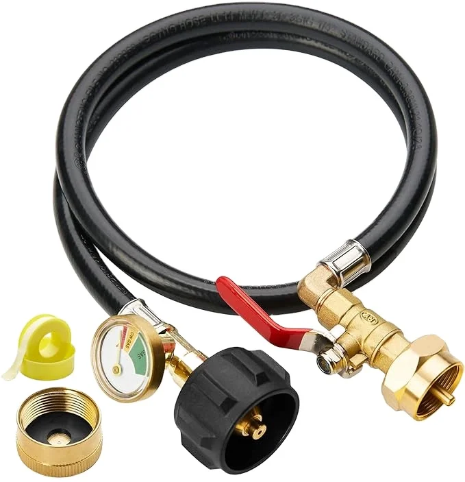 3 Feet Propane Refill Adapter Hose with Gauge and ON/Off Control Valve, Extension Propane Refill Hose