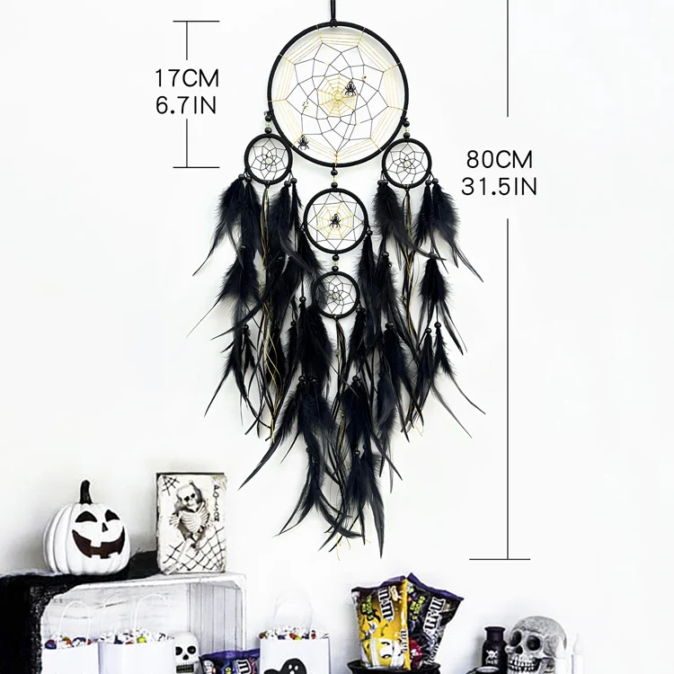 Halloween Black Dream Catcher Kids Wall Hanging Dreamcatcher for Home Decor Bedroom Room Wall Decor Art Ornament Craft