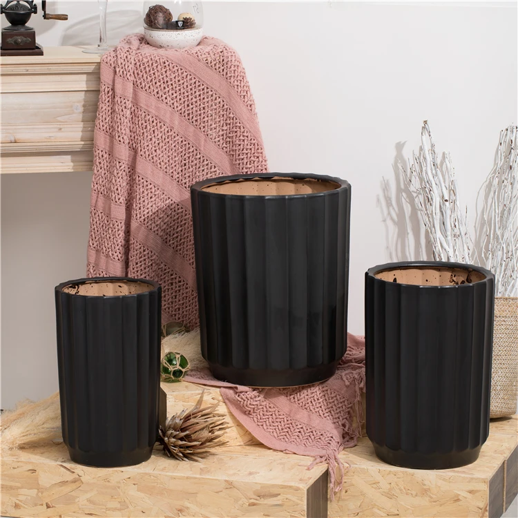 Glazed modern design matt black decorative big size indoor outdoor floor garden plant pots large ceramic flower planter for home