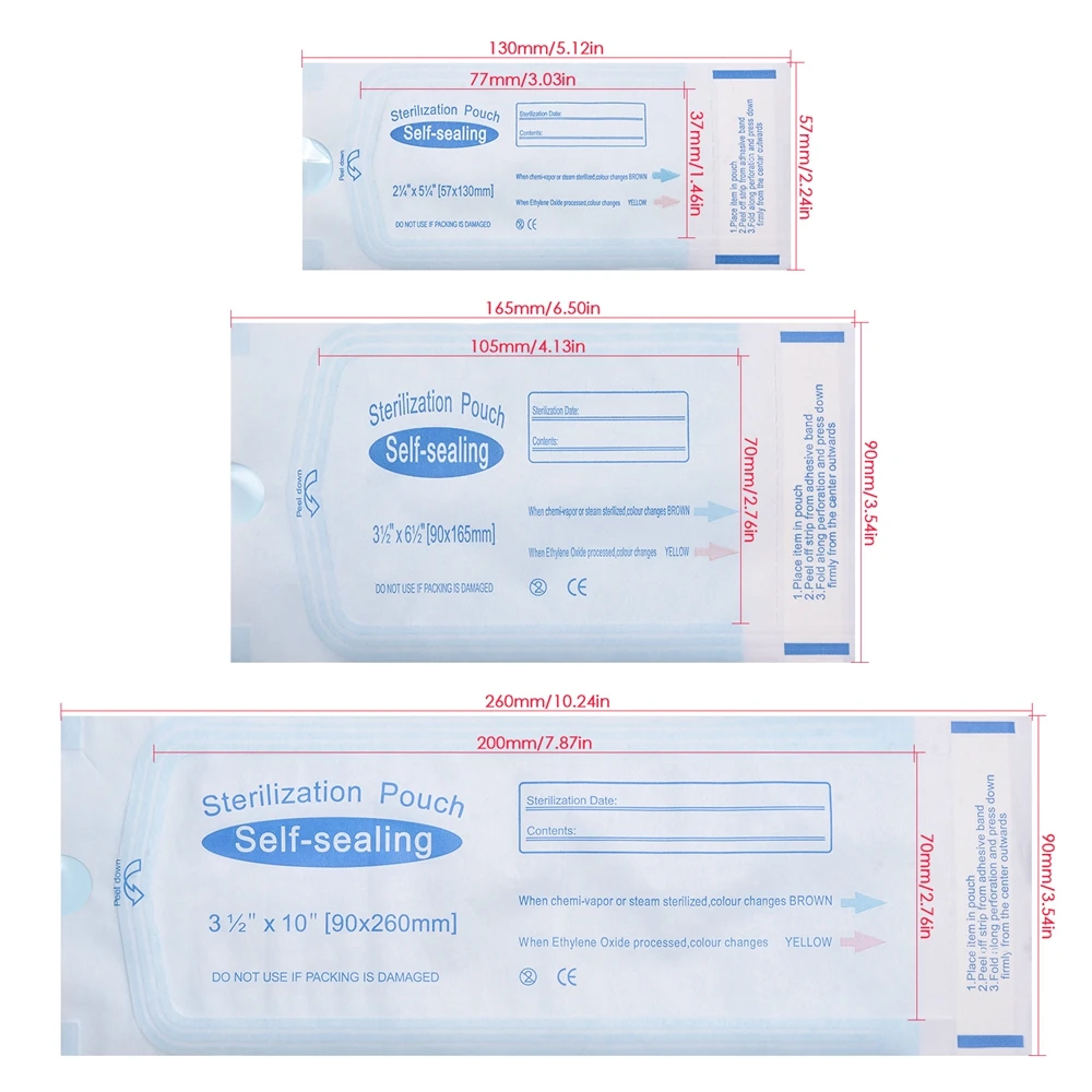 200PCS Self Sealing Sterilization Disposable Pouches Bags Nail Art Clean Tool Packaging Bag for Manicure Care Treatment Tools