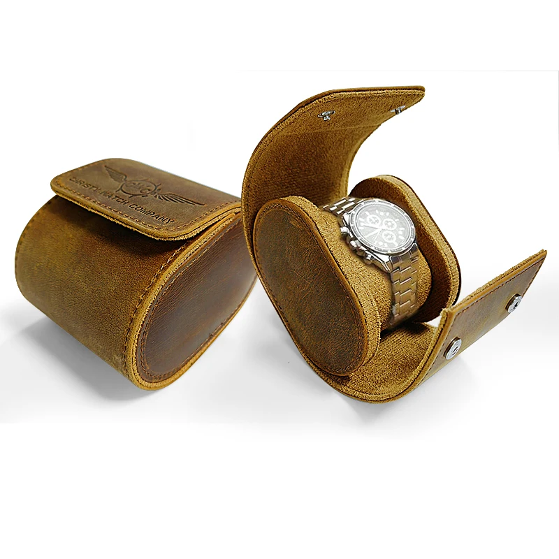 Custom 1 Slot Watch Display travel Case Gift Box Storage Organizer Portable Genuine Leather Watch Roll Pouch Holder Watch Bag