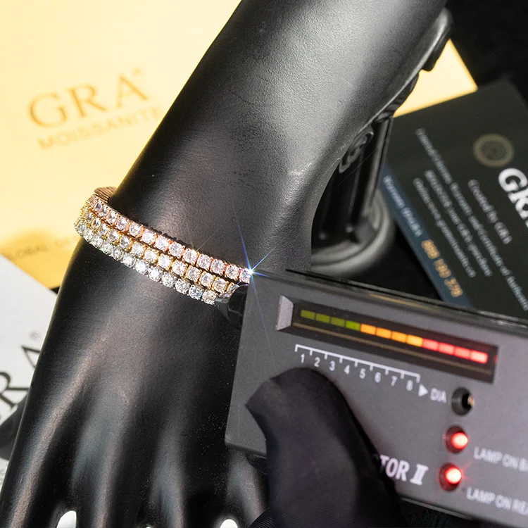 Goldleaf Jewelry 3-5mm Tennis Bracelet D VVS Moissanite Diamond 925 Sterling Silver Hip Hop Moissanite Tennis Chains for Men