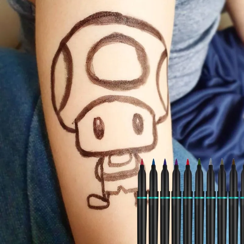 KHY Amzzon Hot Sale Non Toxic Body White Tattoos Tatoo Washabl Skin Temporary Tattoo Marker Pen