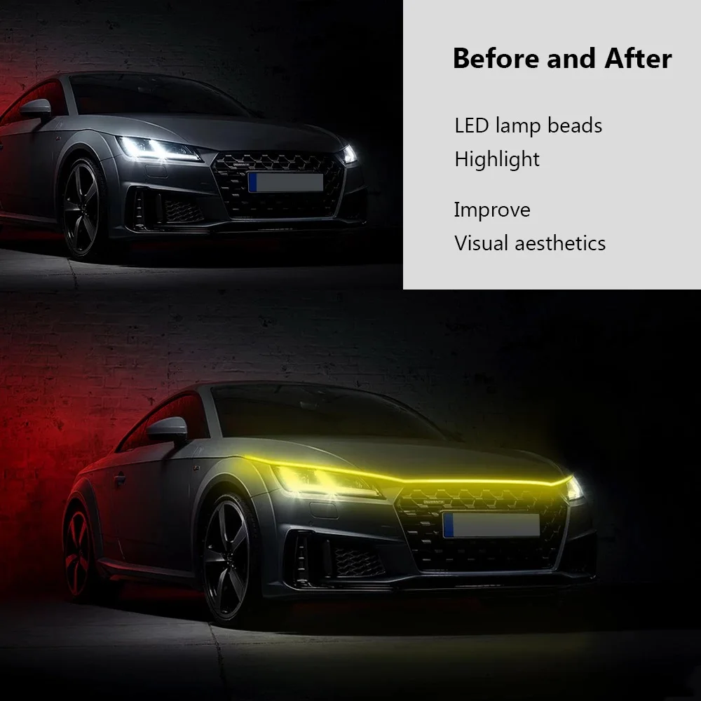 Car LED Hood Light 12V Flexible Waterproof Daytime Running Light APP Wireless Control RGB LED Strip Auto Decorative Light