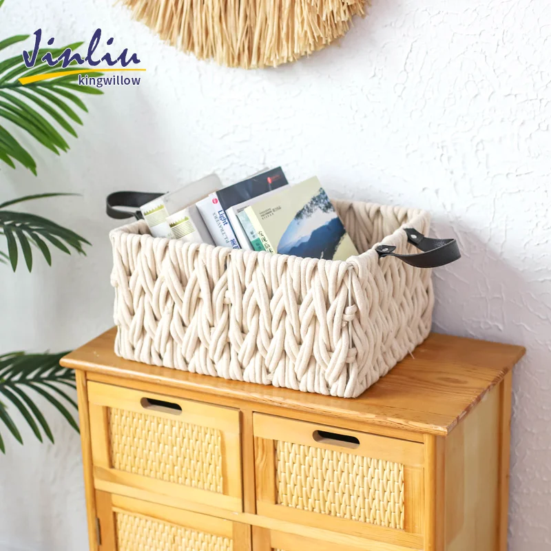 Soft cotton rope storage basket with iron frame home decoration basket for sorting sundries books clothes storage baskets