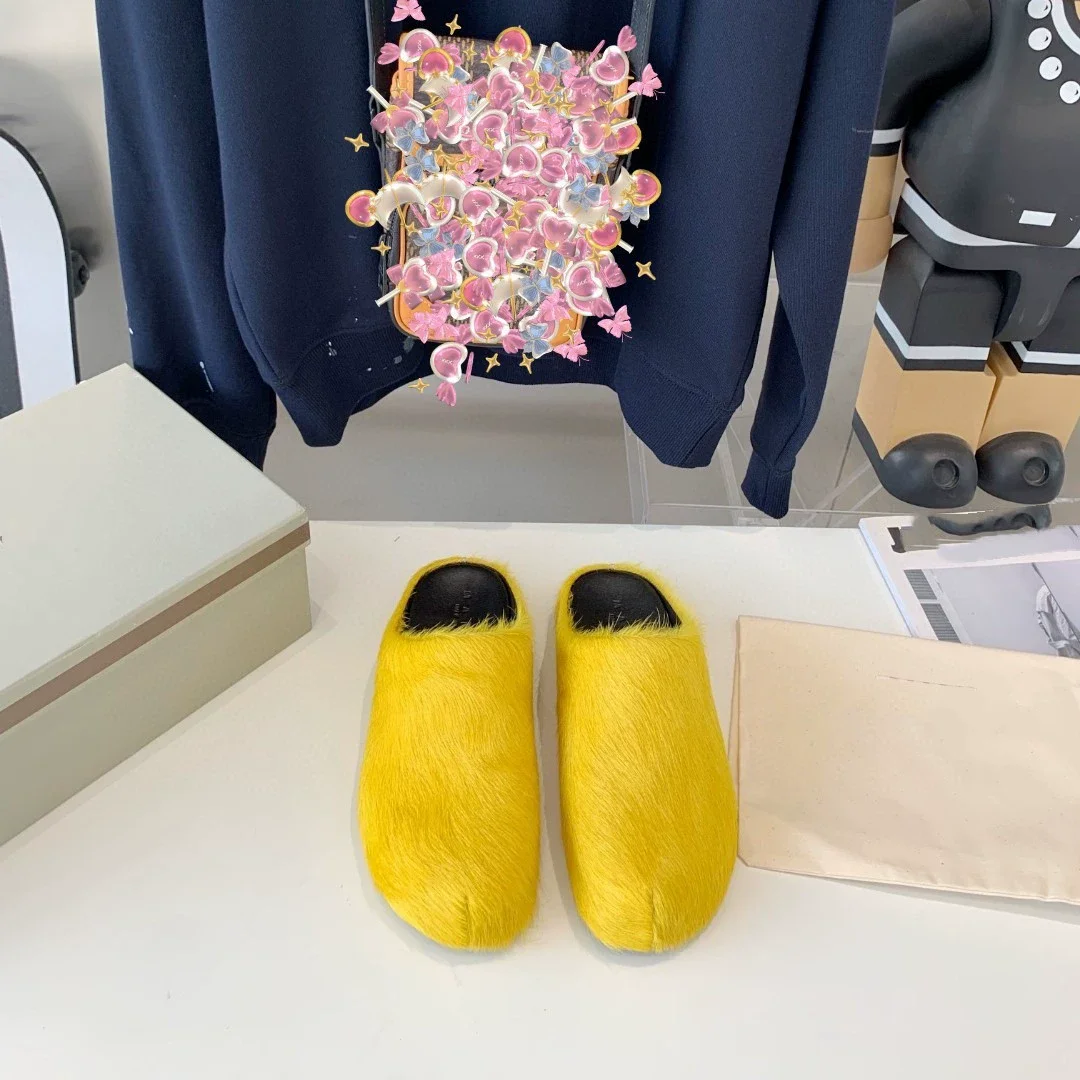 2023 new indoor real goat fur slides for women wholesale fuzzy plush fashion fur slippers