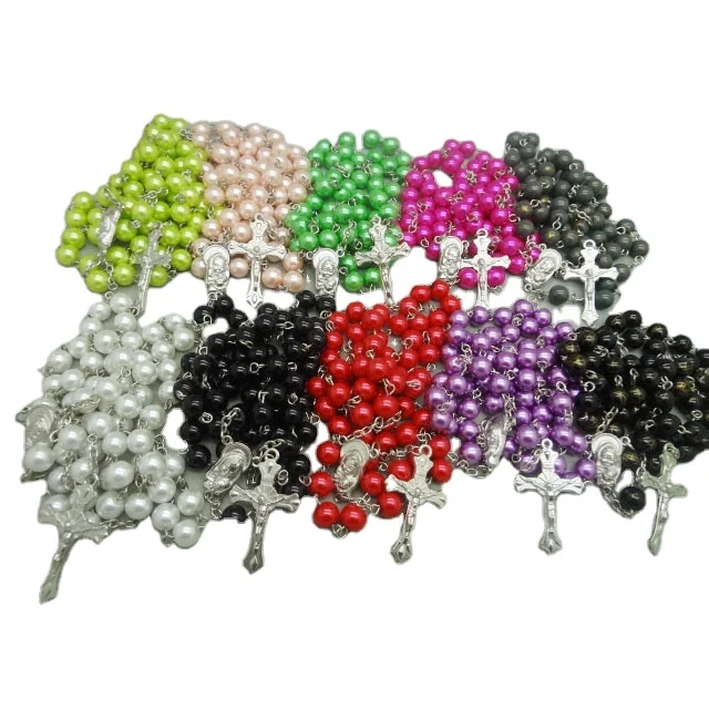 8 мм имитация жемчуга четки сделать крест бисер ожерелье Подвески церковь католицизм Христианская молитва