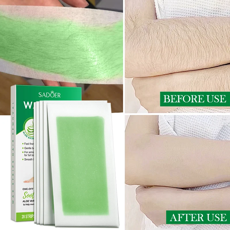 SADOER Skin Care Products Organic Aloe Vera Hair Removal Waxing Strips Depilator Non Woven Fabric Two-Sided Waxing Strips paper