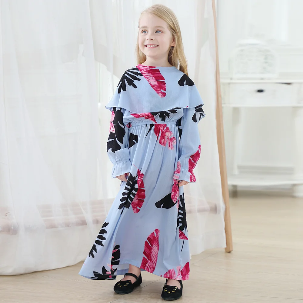 2021 Latest  Busana Muslim  Robe Abaya Dubai Satin Dress Islamic Clothing Kids Abayas Girls Muslim Children