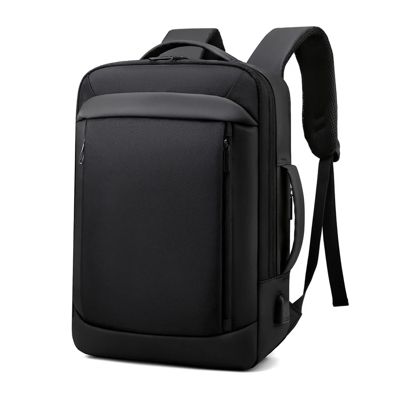 2024 new Custom Black Softback 15 Inch Nylon Expandable Backpack Bag With Laptop Compartment Computer Usb Connector