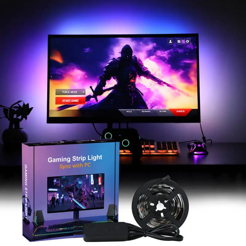 RGBIC Gaming Backlight Kit with Screen Sync Controller Music Mode Smart LED PC Gaming Room Back Light for 24 - 34 Inch Monitor