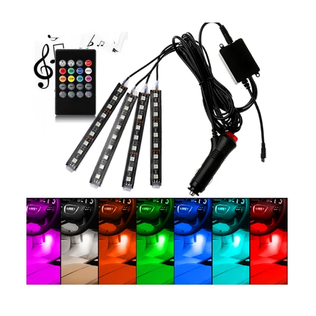 Светодиодная лента RGB для салона автомобиля, Напольная Лампа для приборной панели с музыкальным управлением, несколько осветительных приборов, декоративное освещение