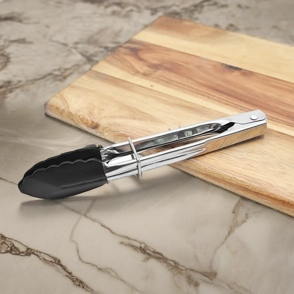 Food Grade Silicone Tongs with Stainless Steel Handle for Serving Salad Bread BBQ Essential Kitchen Tools for Home Use