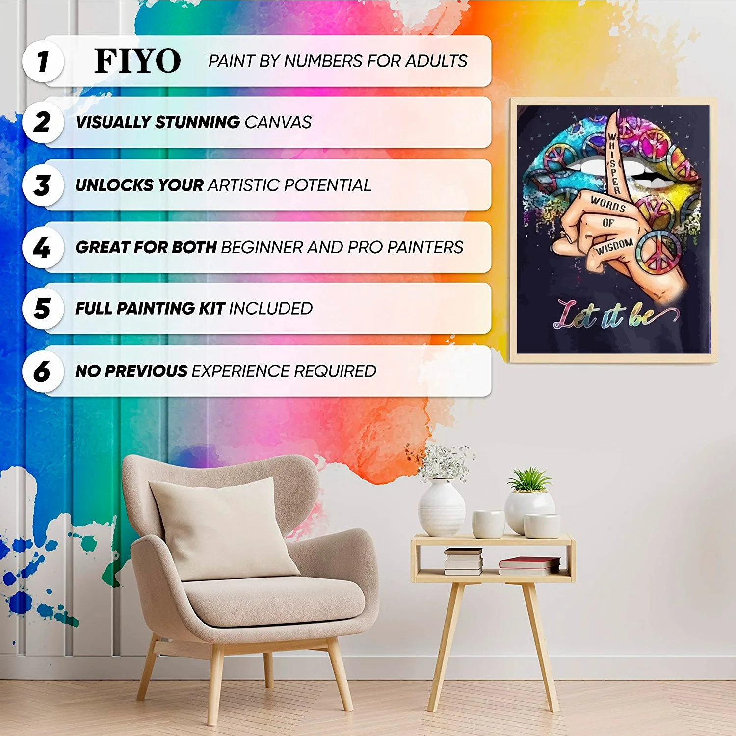 FIYO Paint By Numbers Pictures for Adults Lips on Canvas with Framed Landscpae Digital Coloring Drawing Home Decor