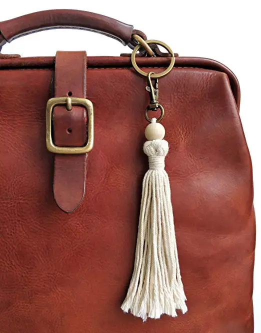 Artilady Tassel Handcrafted Boho Bag Charms Mini Macrame Keychains for Car Key Holder Unique Wedding Gift