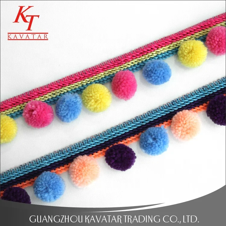 
Kavatar Wholesale Multi Colors Sewing Hats Craft pompom Mini Bobble Ball Fringe Braid Lace Trimming 