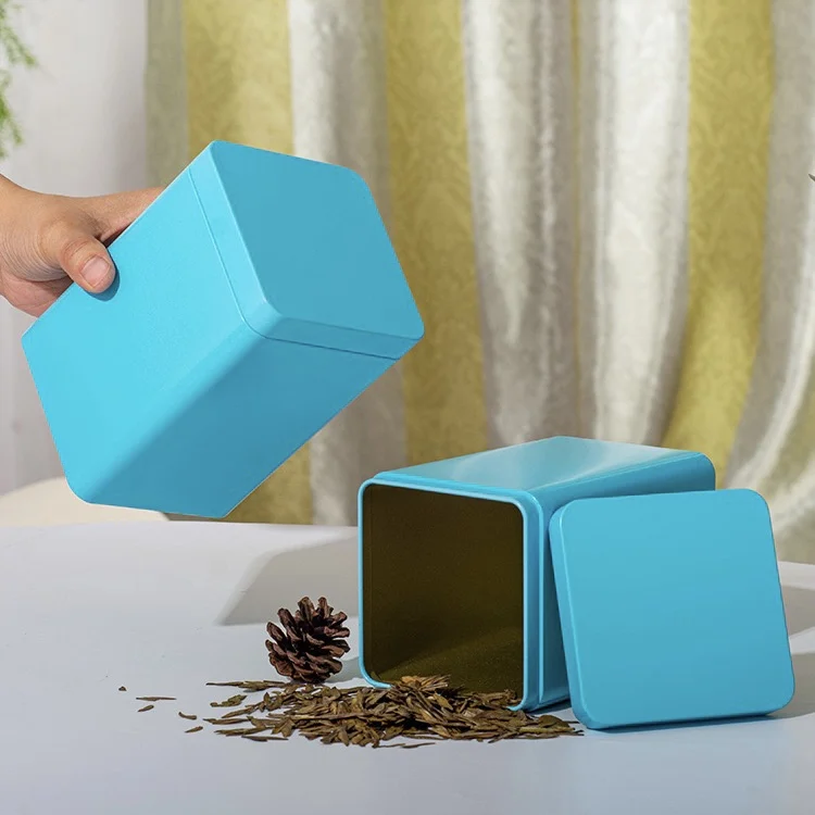 Luxury Airtight 95mm Food Grade Canister Airtight Coffee Bean Storage Square Tea Tin