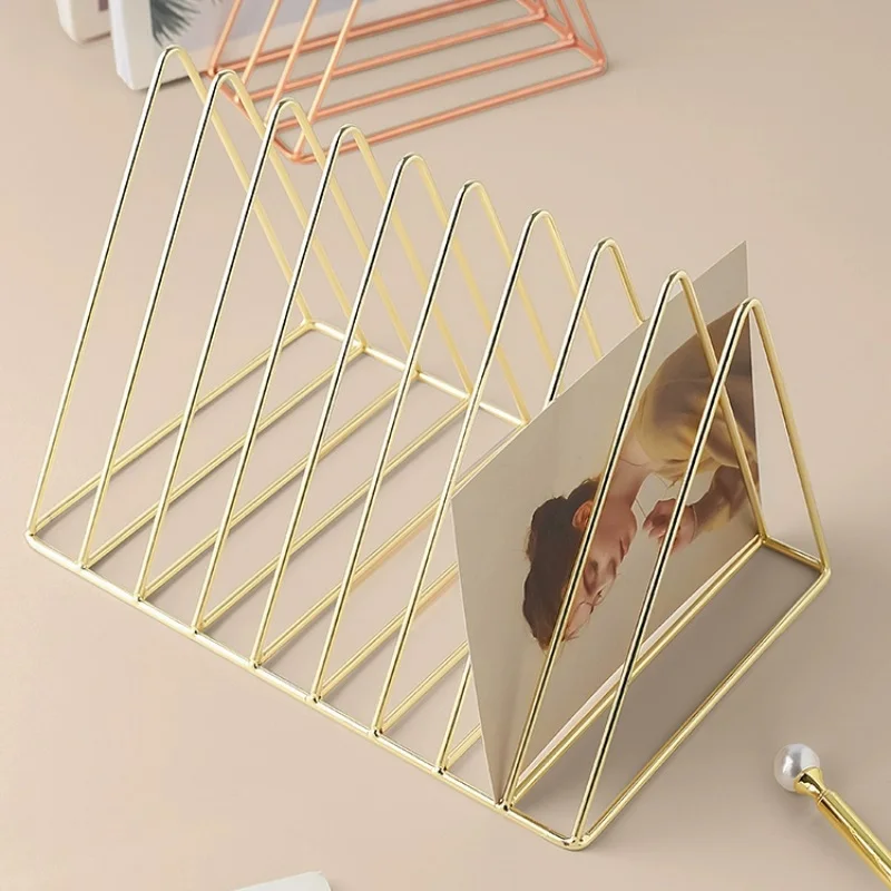 9 Sections Triangle Desk Metal Wire Organizers Magazine Holder Decorative File Folder Organizer Vinyl Record Stand Holder